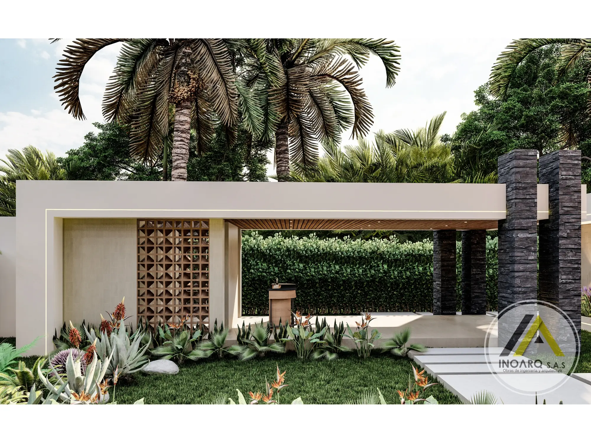 Jardín con cerramiento vegetal y árboles ornamentales